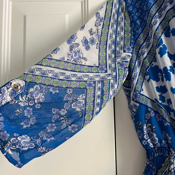 En Focus Studio Blue and White Print Dress - Picture 2 of 8